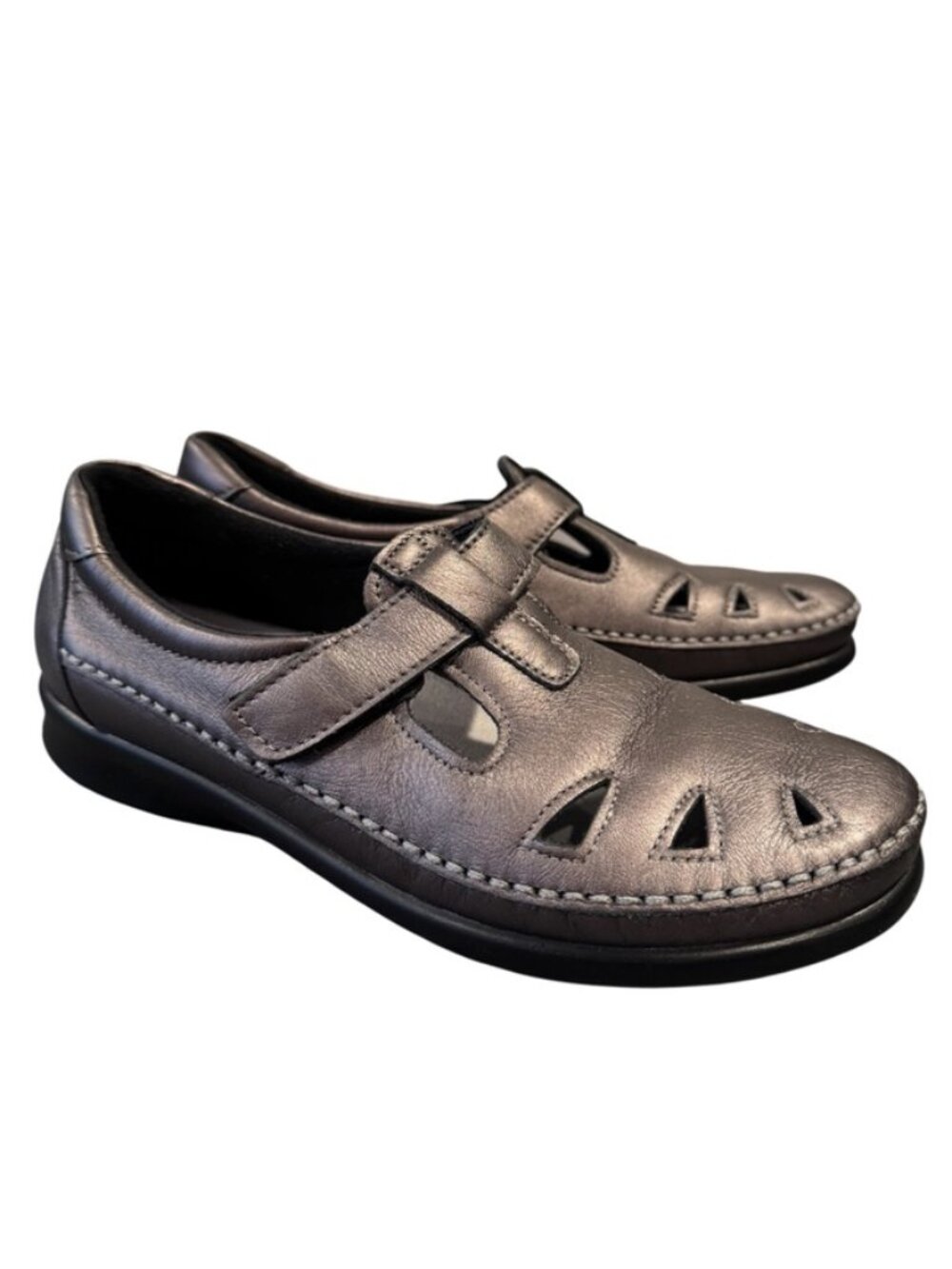 SAS Roamer Metallic Pewter Leather Mary Jane Shoes Women’s 8 N Narrow EUC